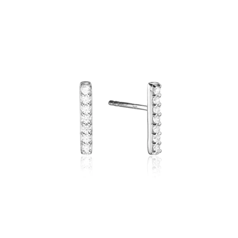 Silver Diamond Style Bar Stud Earrings sold by Lily & Roo