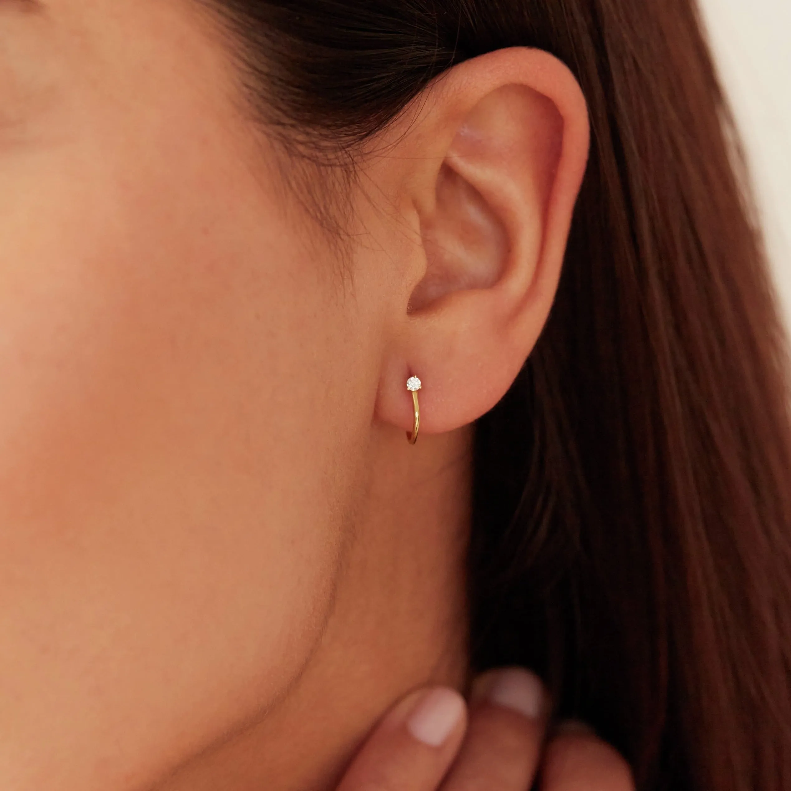 Silver Diamond Style Lobe Hoop Stud Earrings sold by Lily & Roo product image thumbnail 4