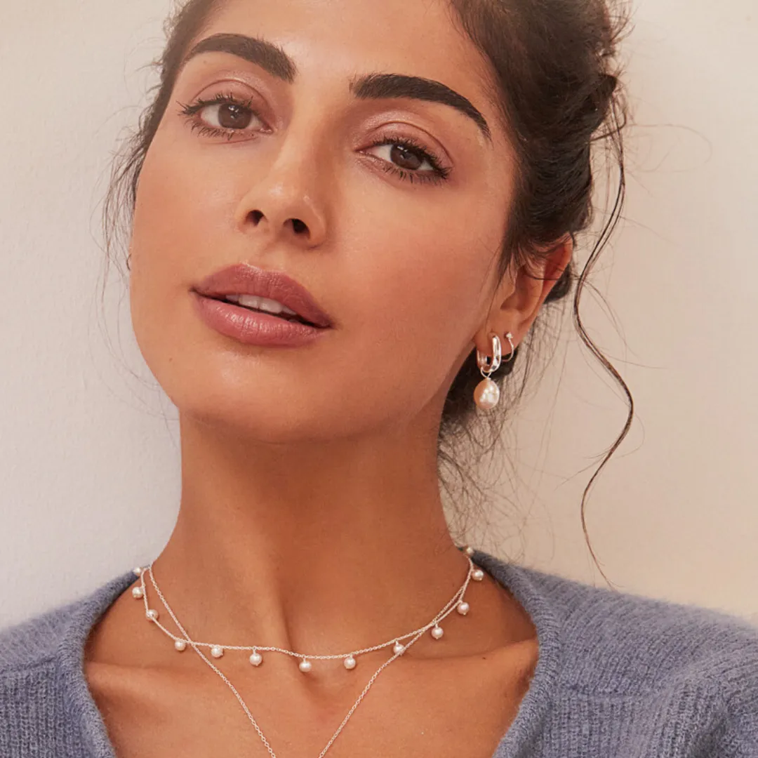 Silver Diamond Style Lobe Hoop Stud Earrings sold by Lily & Roo product image thumbnail 5
