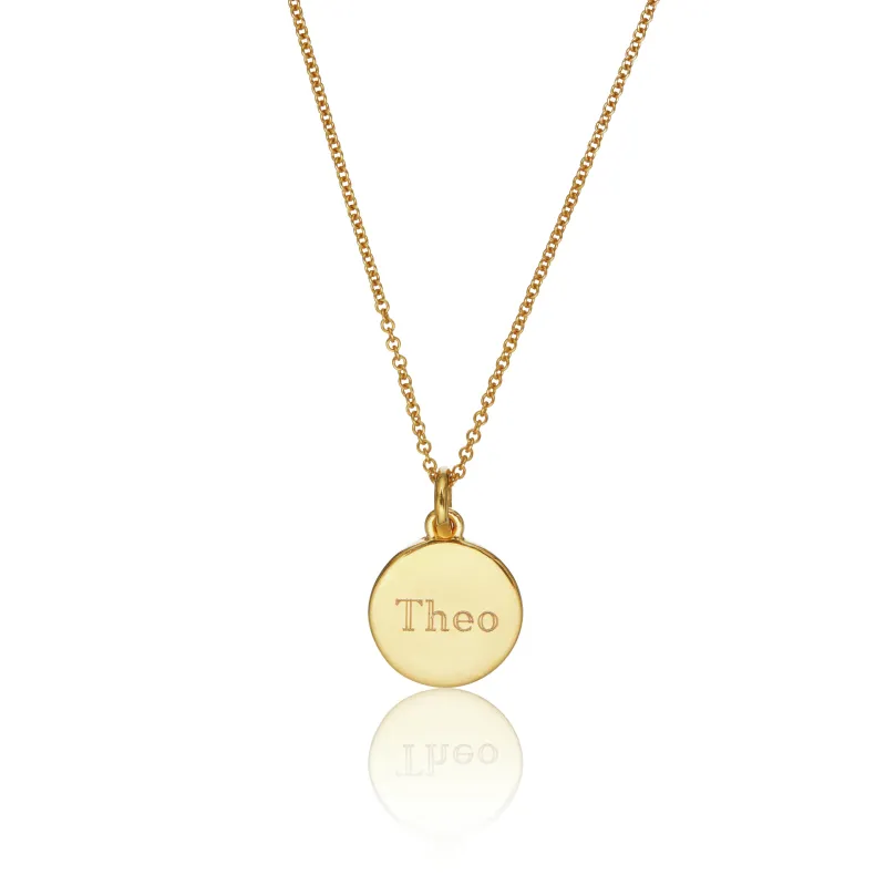 Gold Small Round Engraved Disc Necklace sold by Lily & Roo