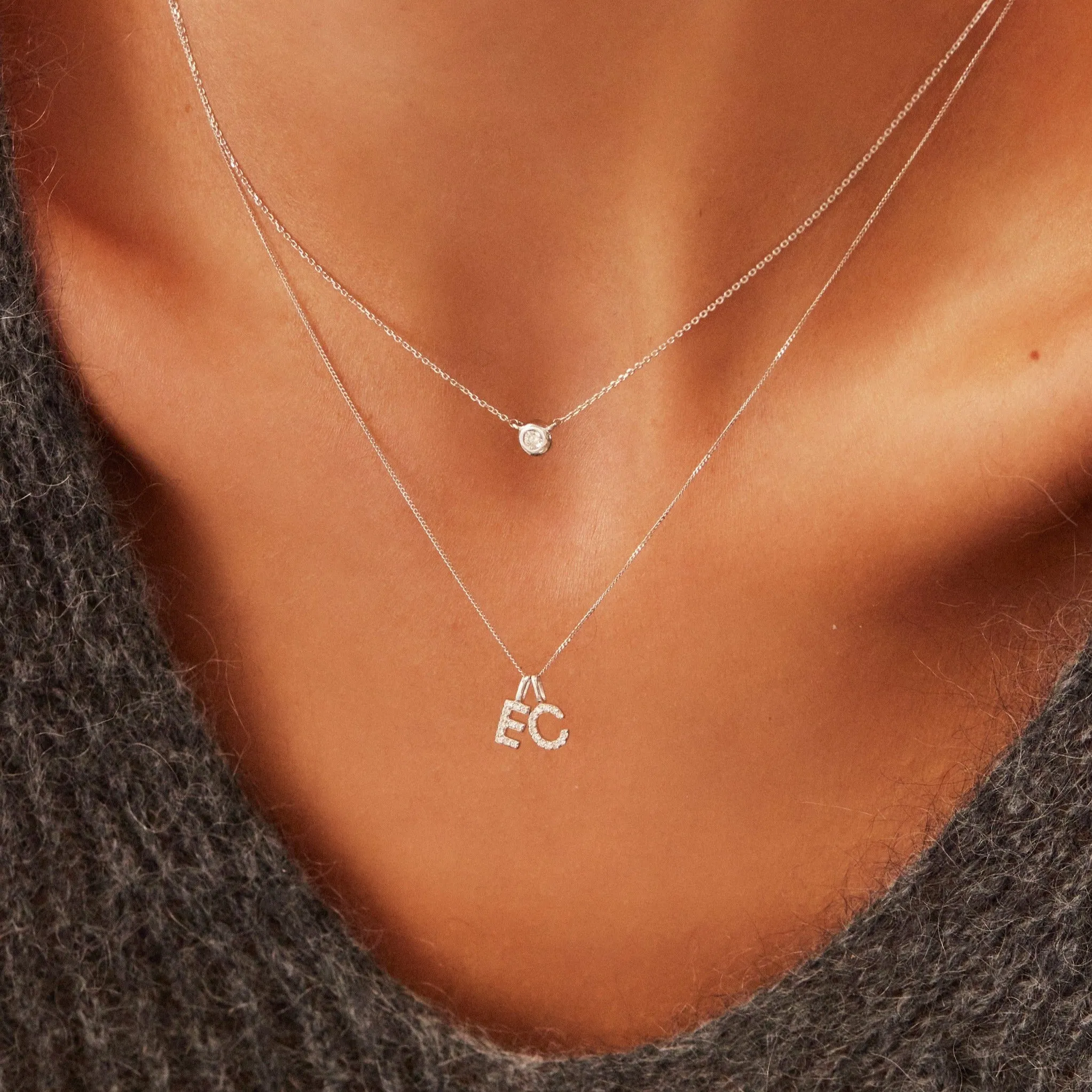 Solid White Gold Genuine Diamond Initial Letter Necklace sold by Lily & Roo product image thumbnail 3