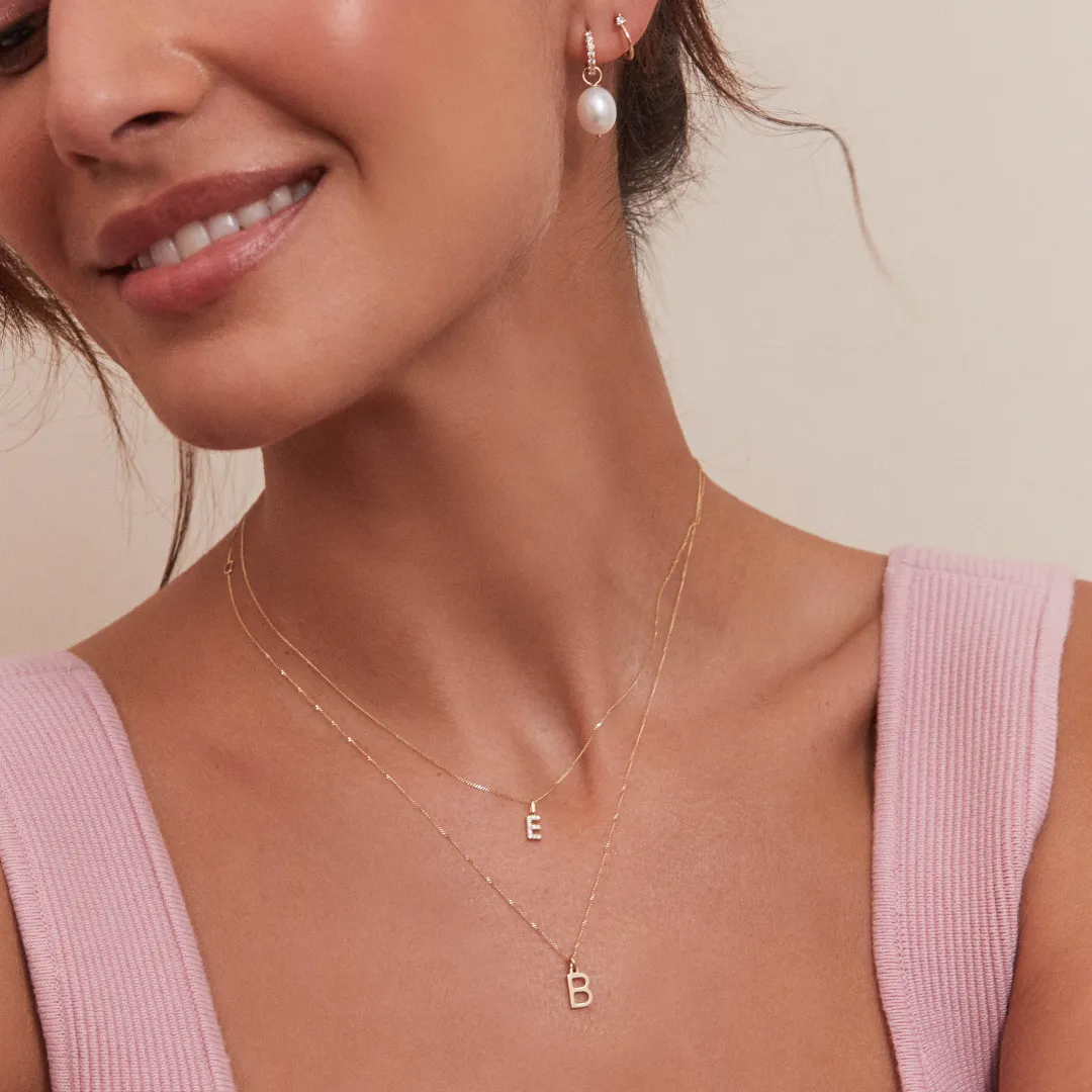 Solid White Gold Genuine Diamond Initial Letter Necklace sold by Lily & Roo product image thumbnail 5