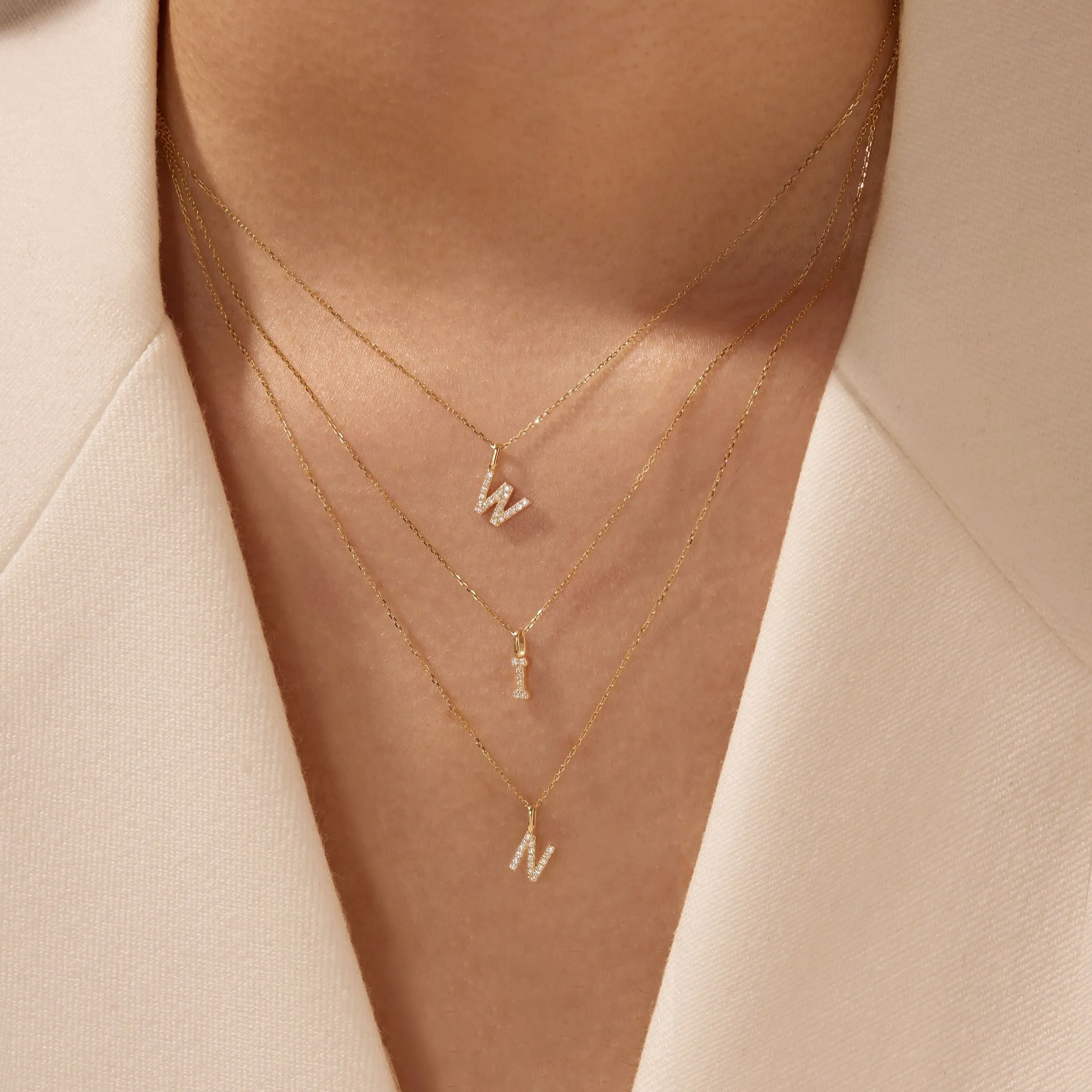 Solid Gold Genuine Diamond Initial Letter Necklace sold by Lily & Roo product image thumbnail 5