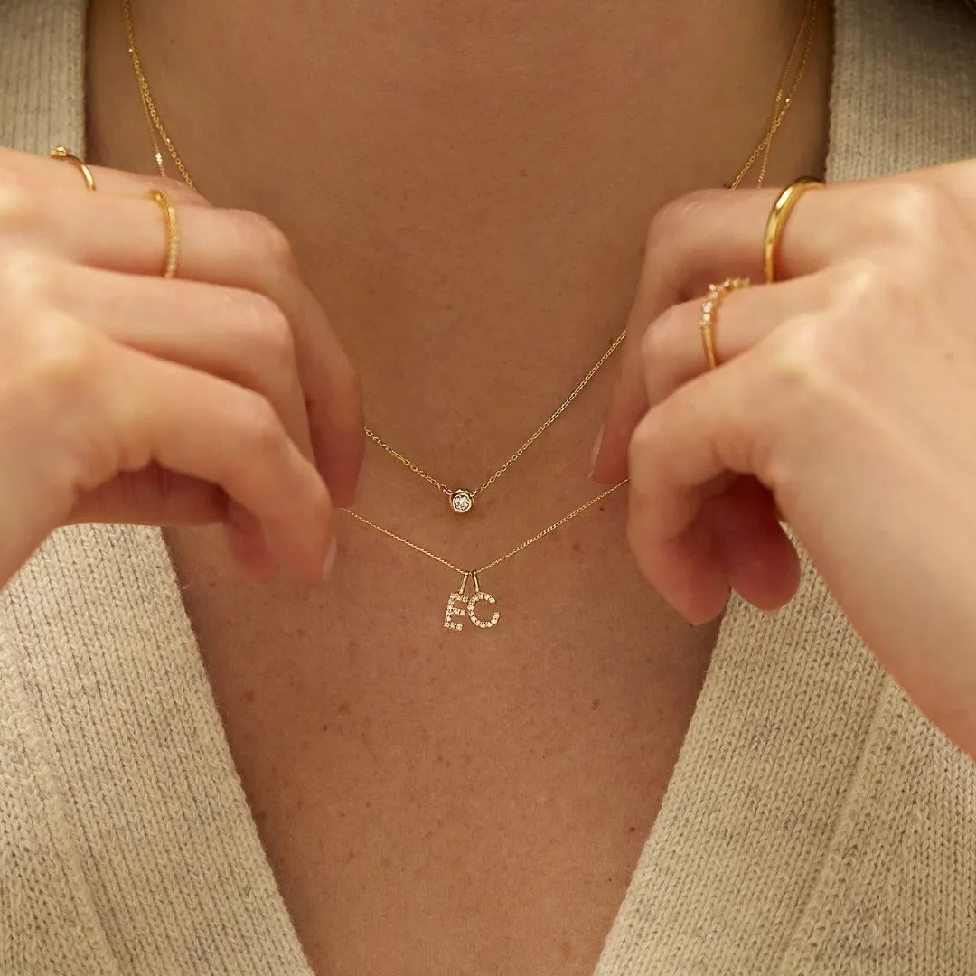 Solid Gold Genuine Diamond Initial Letter Necklace sold by Lily & Roo product image thumbnail 2