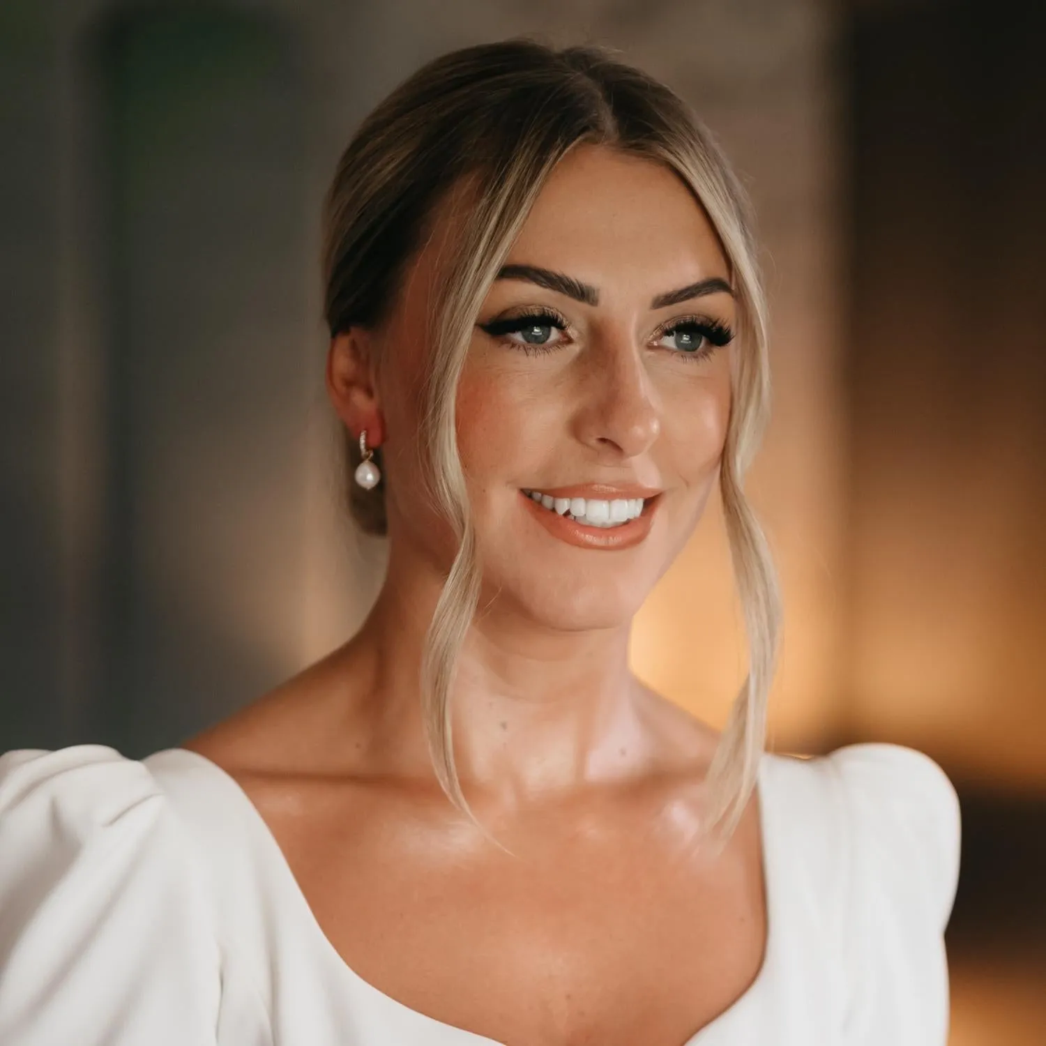 Solid White Gold Genuine Diamond Huggie Pearl Drop Earrings sold by Lily & Roo product image thumbnail 5