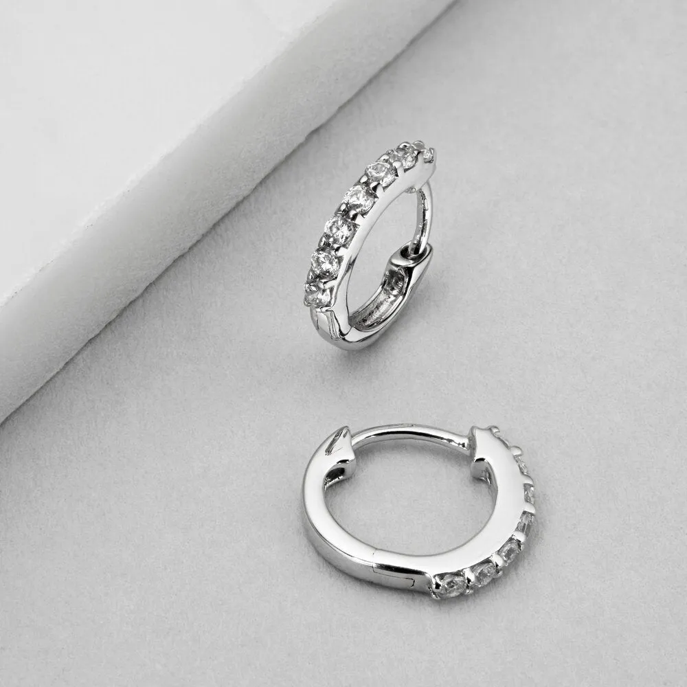 Solid White Gold Genuine Diamond Huggie Hoop Earrings sold by Lily & Roo product image thumbnail 4