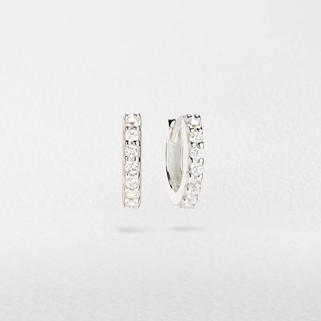 Solid White Gold Genuine Diamond Huggie Hoop Earrings sold by Lily & Roo product image thumbnail 5