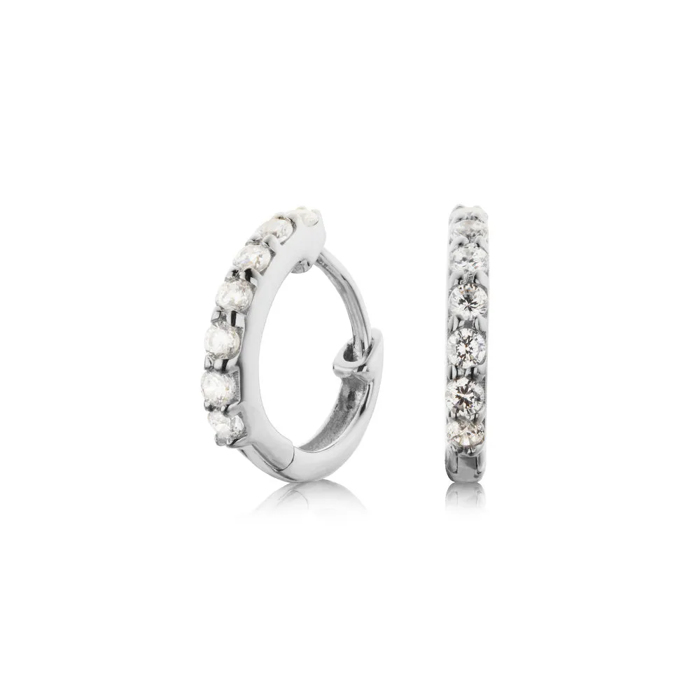 Solid White Gold Genuine Diamond Huggie Hoop Earrings sold by Lily & Roo