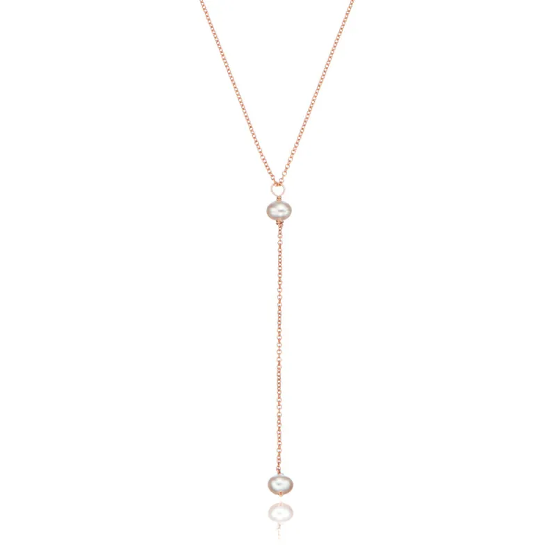 Rose Gold Pearl Lariat Necklace made by Lily & Roo