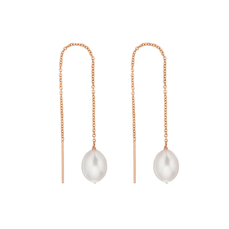 Rose Gold Large Pearl Drop Ear Threaders sold by Lily & Roo