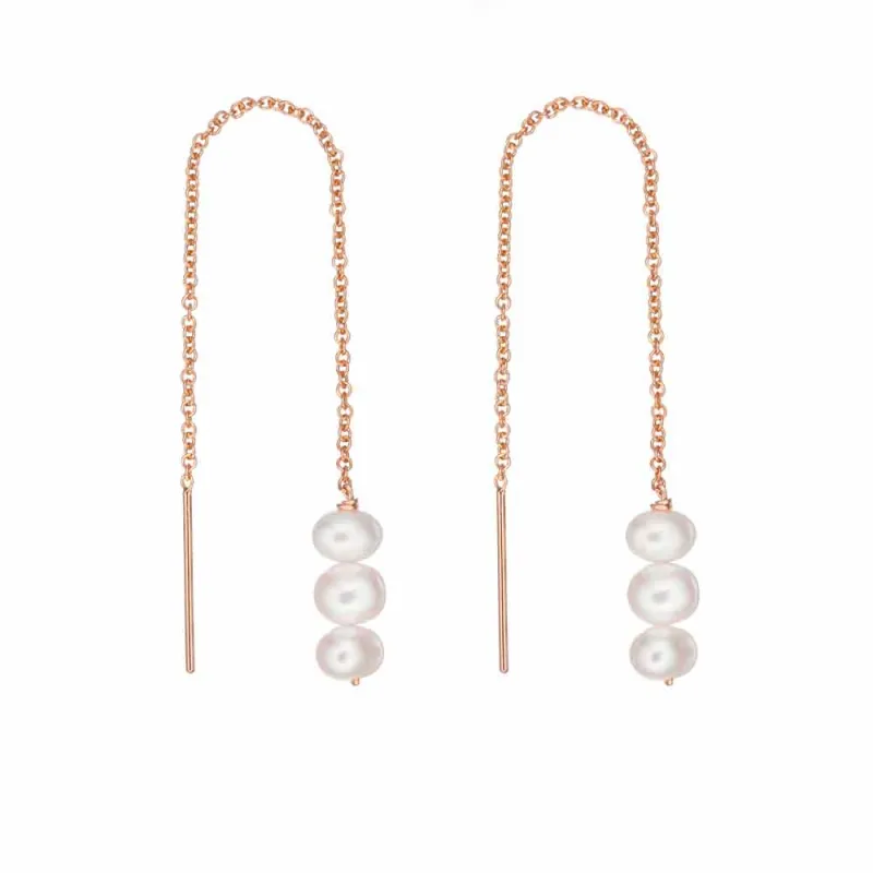 Rose Gold Pearl Cluster Drop Ear Threaders sold by Lily & Roo