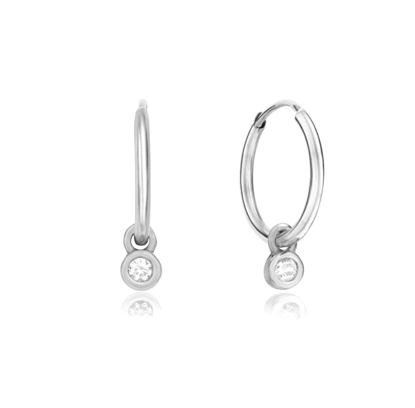 Solid White Gold Mini Floating Diamond Hoop Earrings sold by Lily & Roo