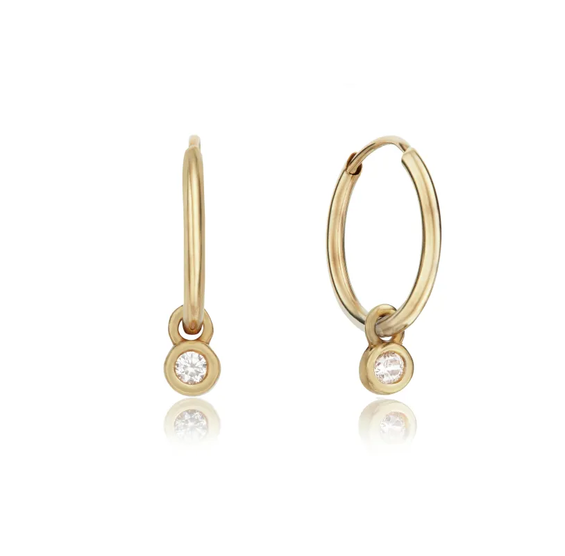 Solid Gold Mini Floating Diamond Hoop Earrings sold by Lily & Roo