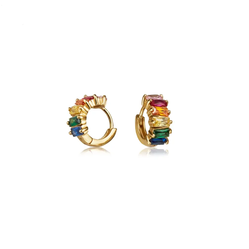 Gold Rainbow Gemstone Cluster Huggie Hoop Earrings sold by Lily & Roo