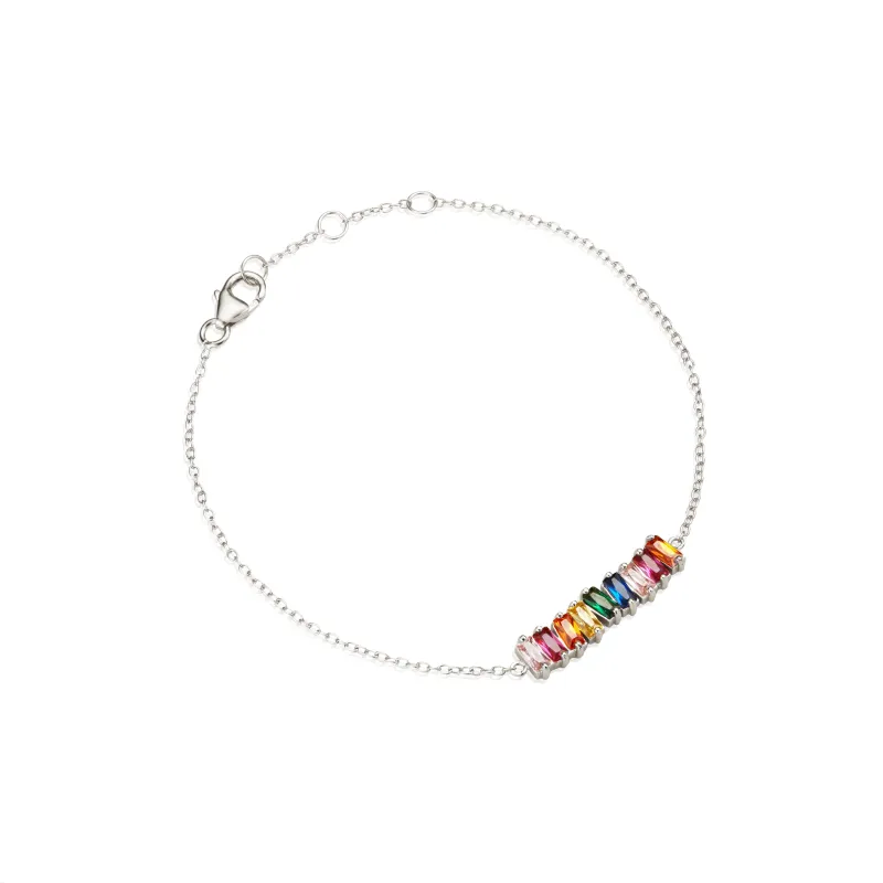 Silver Rainbow Gemstone Cluster Bracelet made by Lily & Roo