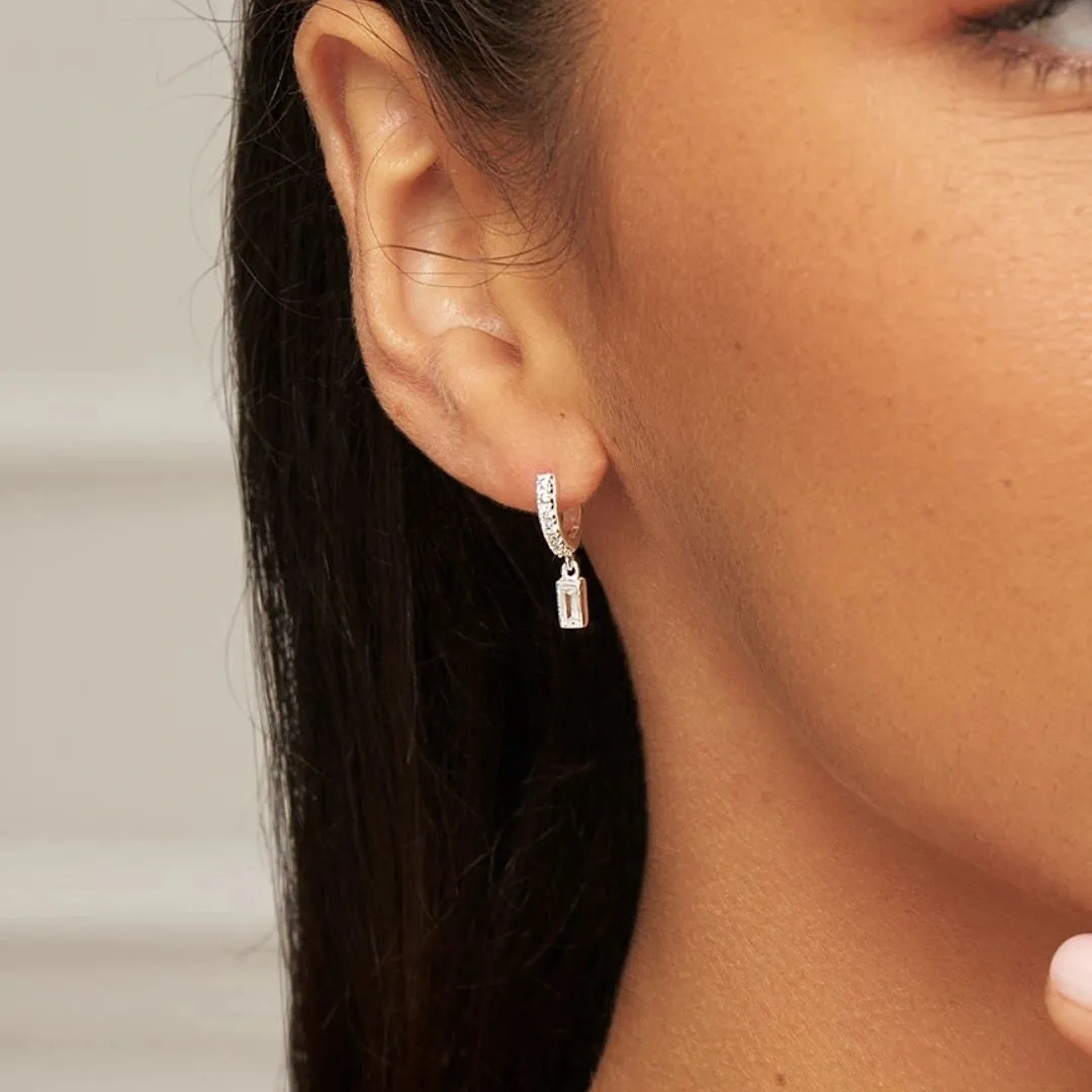 Silver Diamond Style Baguette Drop Huggie Hoop Earrings sold by Lily & Roo product image thumbnail 2