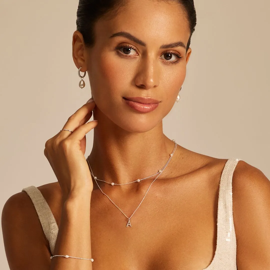 Silver Diamond Style Large Pearl Drop Hoop Earrings sold by Lily & Roo product image thumbnail 4