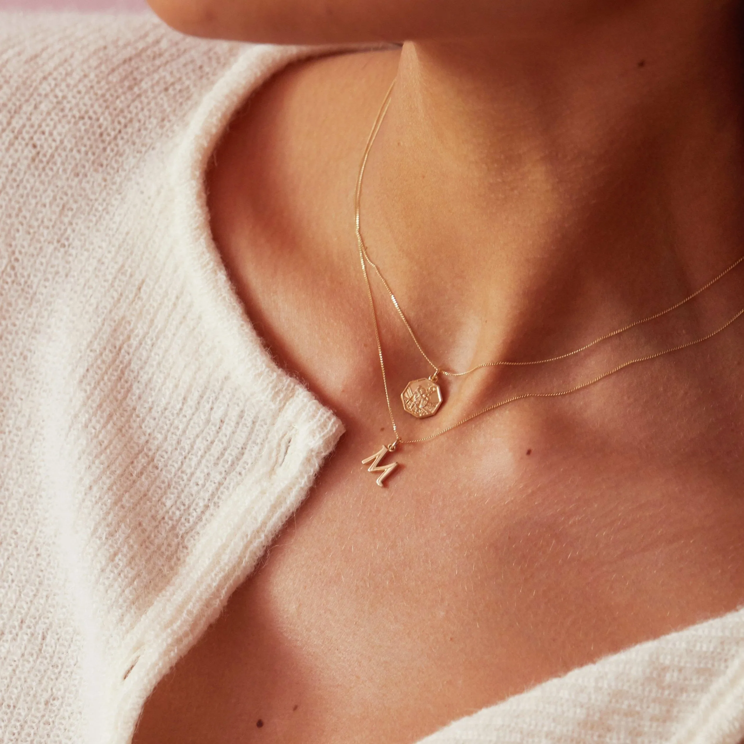 Solid Gold Small Octagonal St Christopher Necklace sold by Lily & Roo product image thumbnail 2