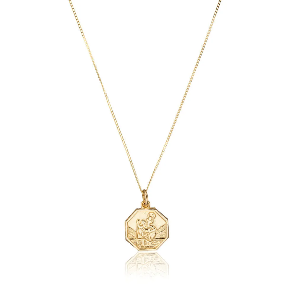 Solid Gold Small Octagonal St Christopher Necklace sold by Lily & Roo