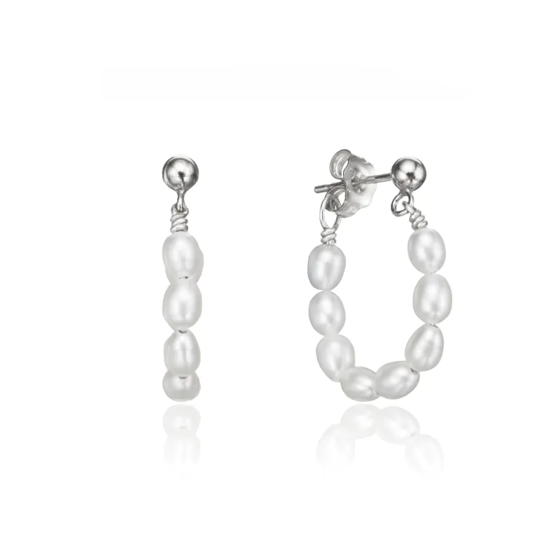 Silver Seed Pearl Hoop Earrings sold by Lily & Roo