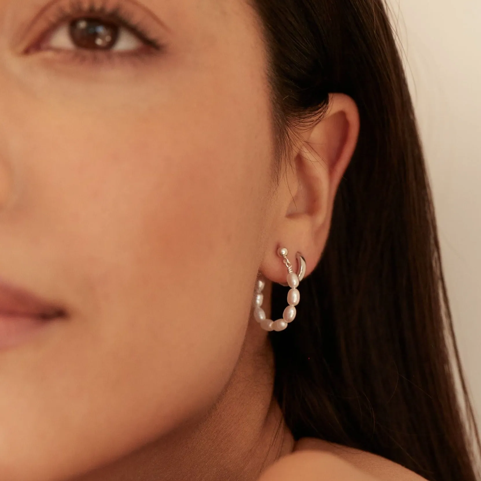 Silver Seed Pearl Hoop Earrings sold by Lily & Roo product image thumbnail 2