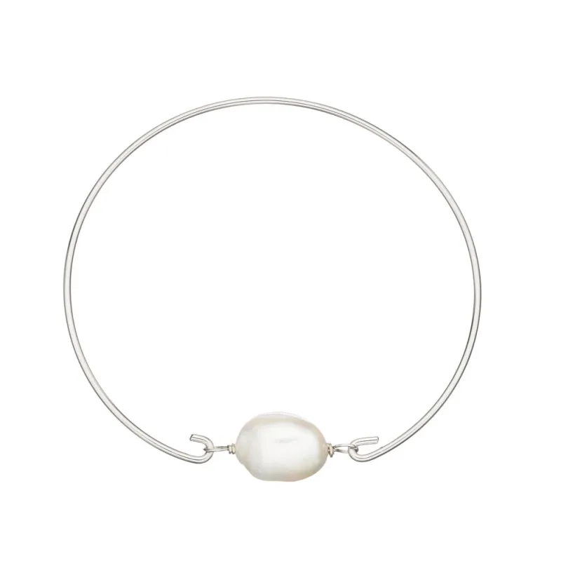 Silver Large Pearl Bangle sold by Lily & Roo