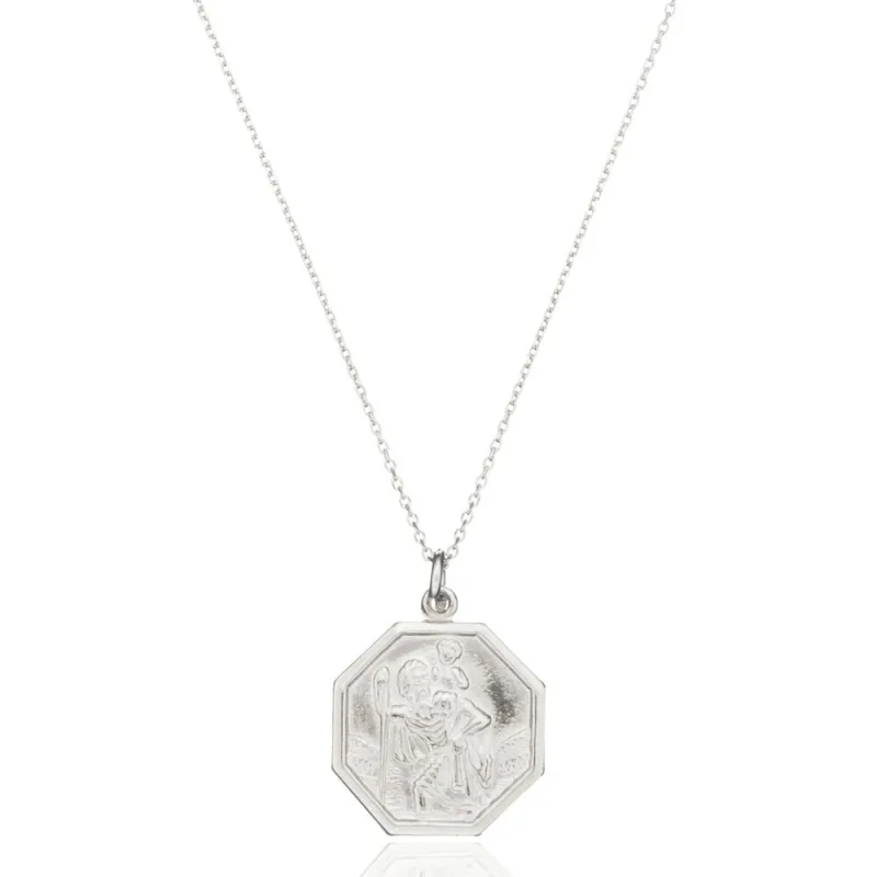 Silver St Christopher Octagonal Medallion Necklace sold by Lily & Roo