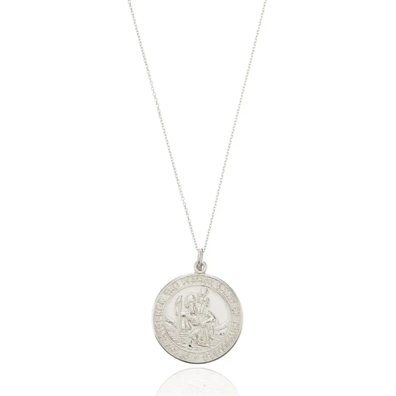 Silver Large Round St Christopher Medallion Necklace sold by Lily & Roo