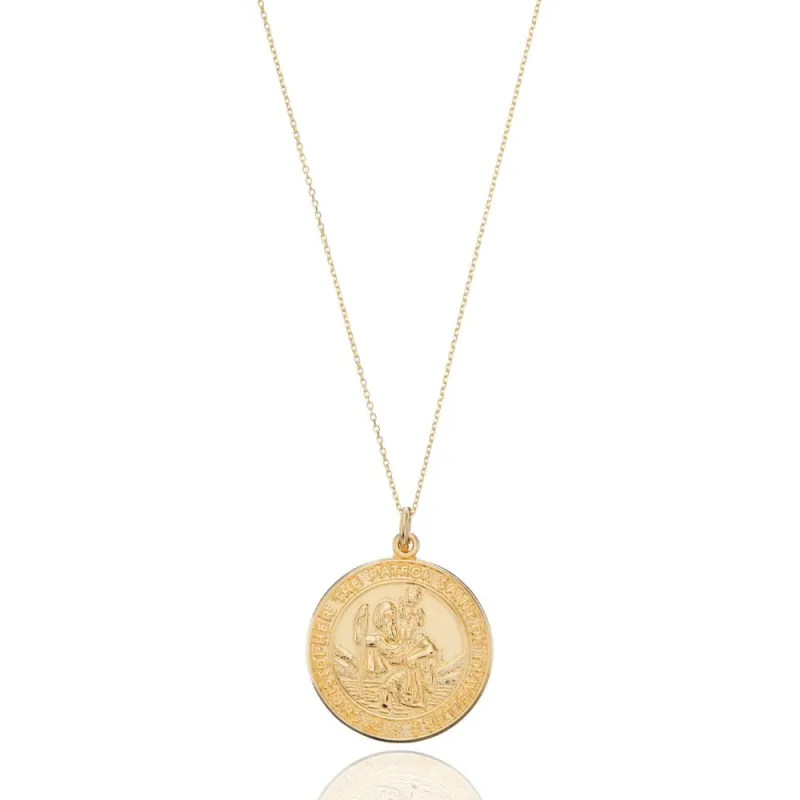 Solid Gold Large Round St Christopher Medallion Necklace sold by Lily & Roo