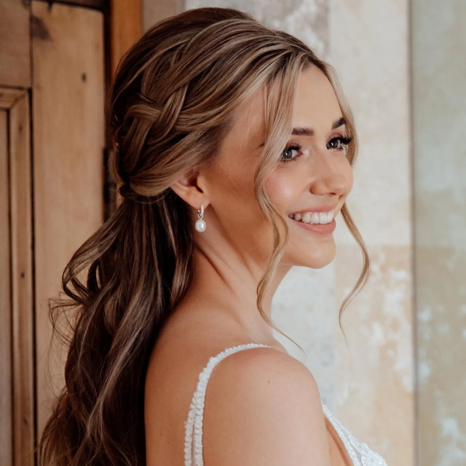 Silver Huggie Pearl Drop Earrings sold by Lily & Roo product image thumbnail 5