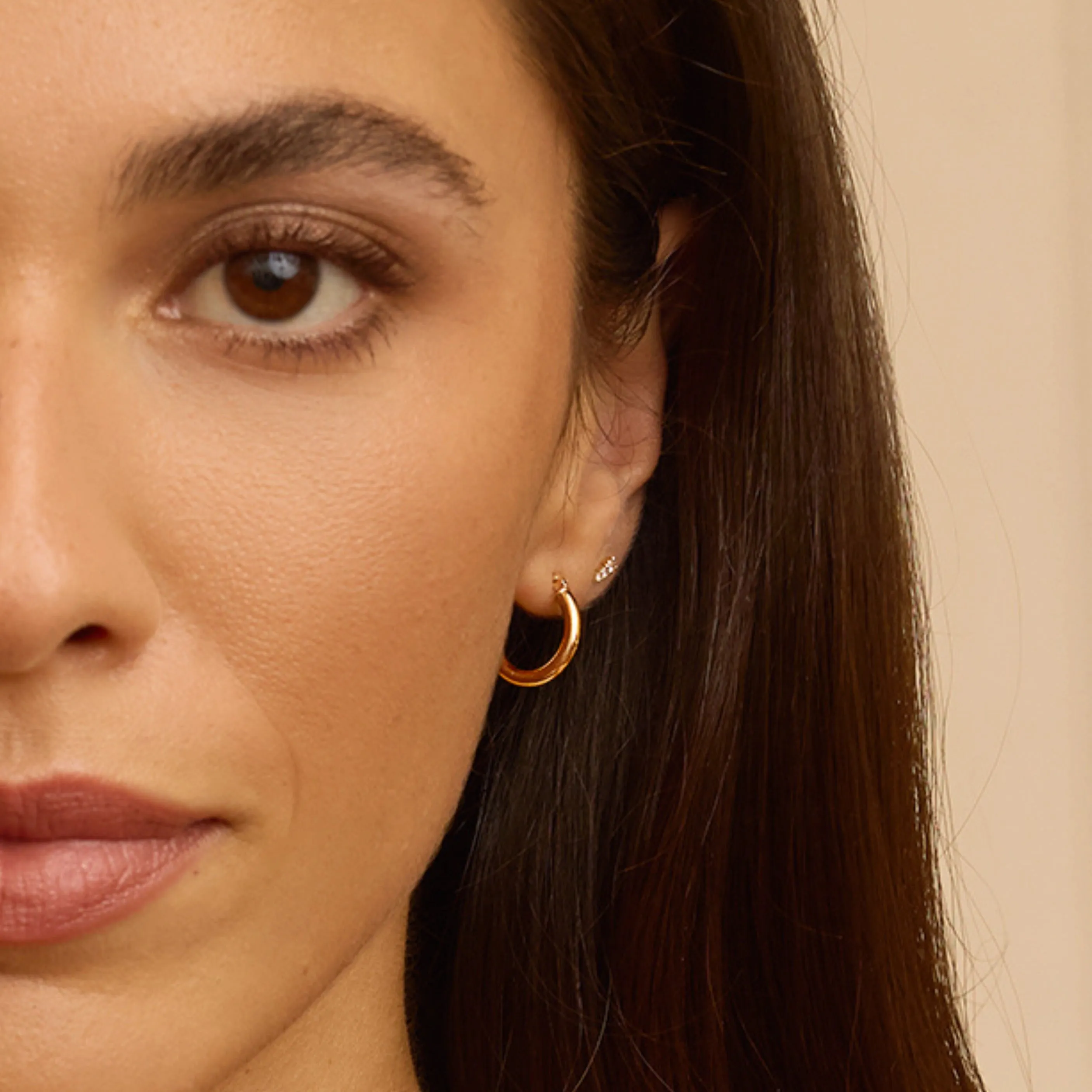 Solid Gold Small Rounded Hoop Earrings sold by Lily & Roo product image thumbnail 3