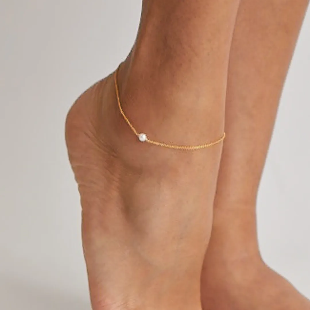 Gold Small Pearl Anklet sold by Lily & Roo product image thumbnail 3