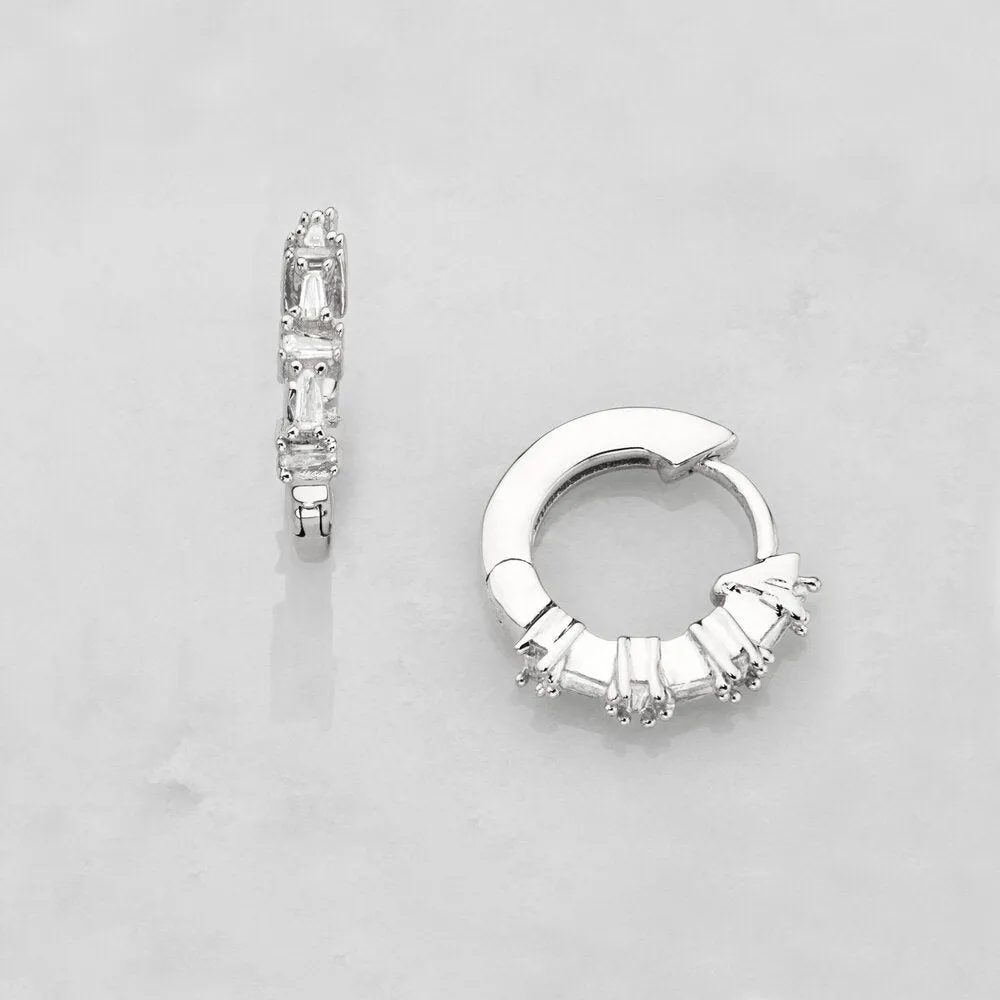 Silver Diamond Style Baguette Huggie Hoop Earrings sold by Lily & Roo product image thumbnail 3