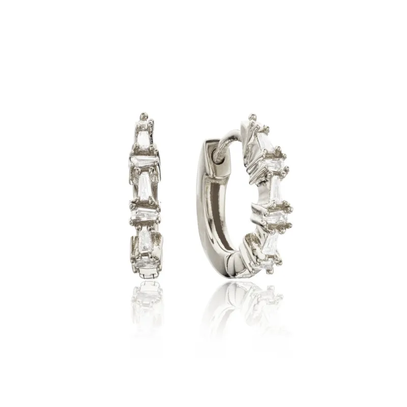 Silver Diamond Style Baguette Huggie Hoop Earrings sold by Lily & Roo