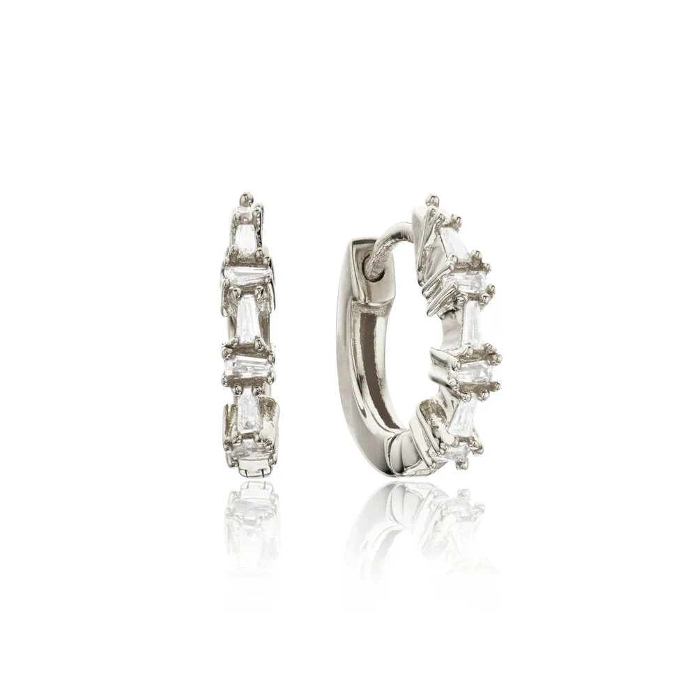 Silver Diamond Style Baguette Huggie Hoop Earrings sold by Lily & Roo
