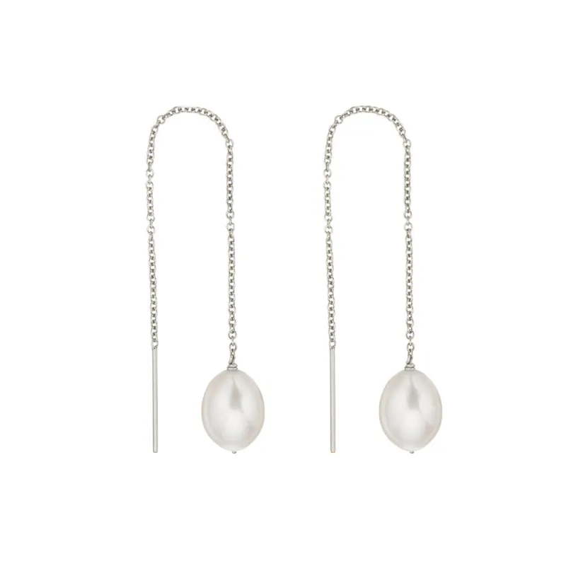 Silver Large Pearl Drop Ear Threaders sold by Lily & Roo