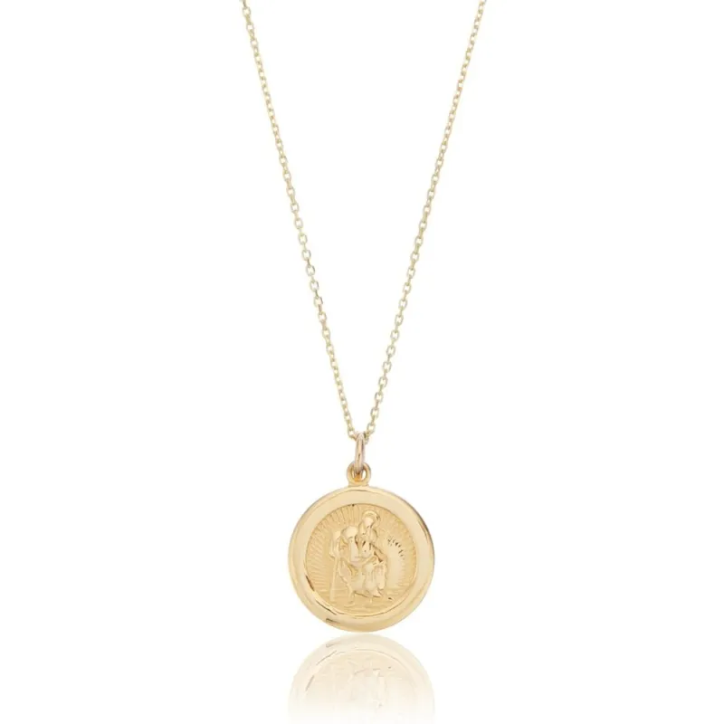 Solid Gold Small Round St Christopher Medallion Necklace sold by Lily & Roo