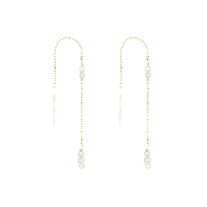 Gold Mini Pearl Ear Threaders sold by Lily & Roo