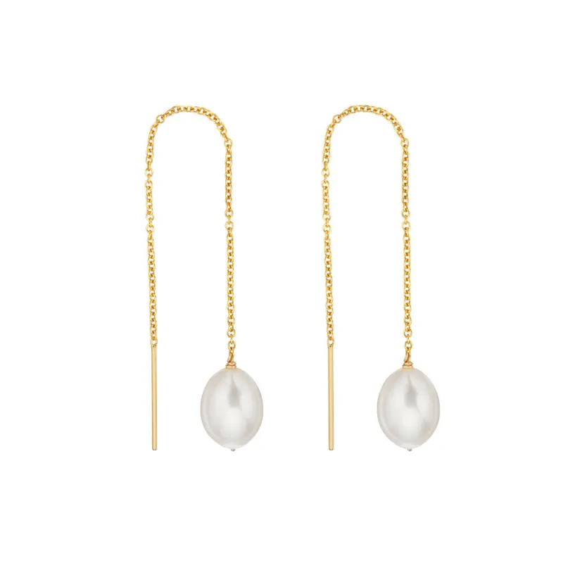 Gold Large Pearl Drop Ear Threaders sold by Lily & Roo