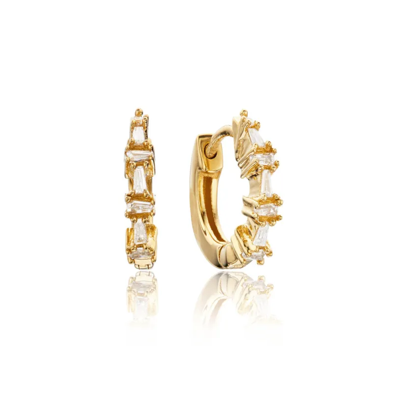 Gold Diamond Style Baguette Huggie Hoop Earrings sold by Lily & Roo