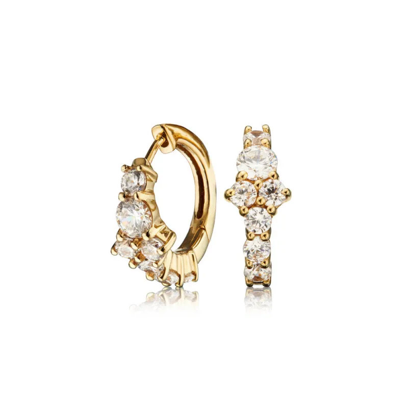 Gold Diamond Style Cluster Huggie Hoop Earrings sold by Lily & Roo