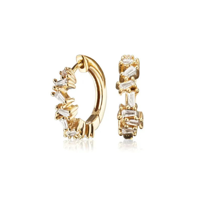 Gold Diamond Style Jagged Huggie Hoop Earrings sold by Lily & Roo
