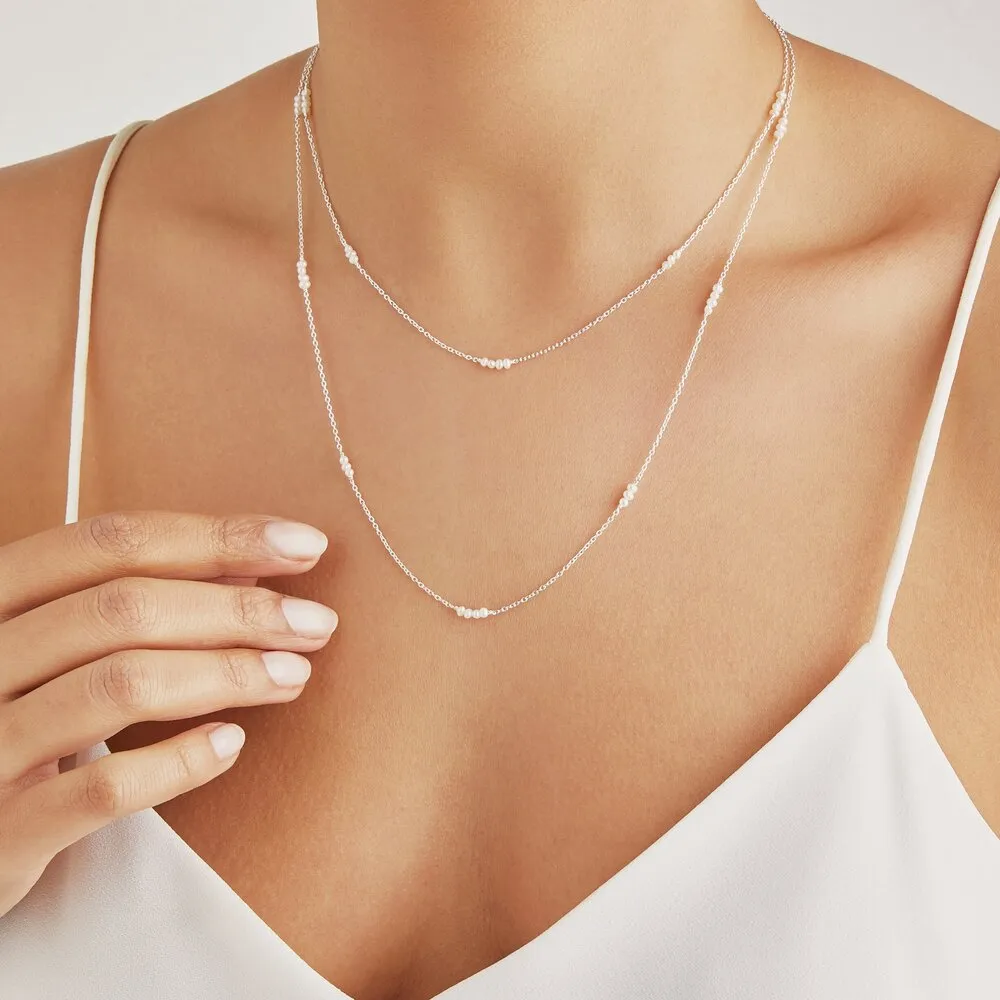 Silver Layered Mini Pearl Necklace sold by Lily & Roo product image thumbnail 2