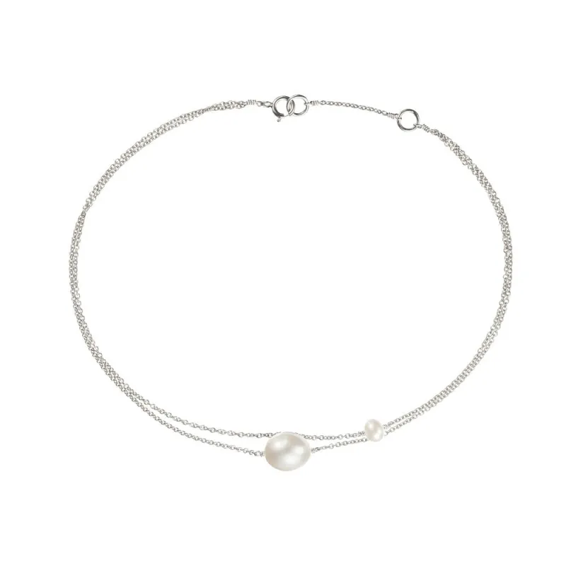 Silver Layered Large and Small Pearl Anklet sold by Lily & Roo