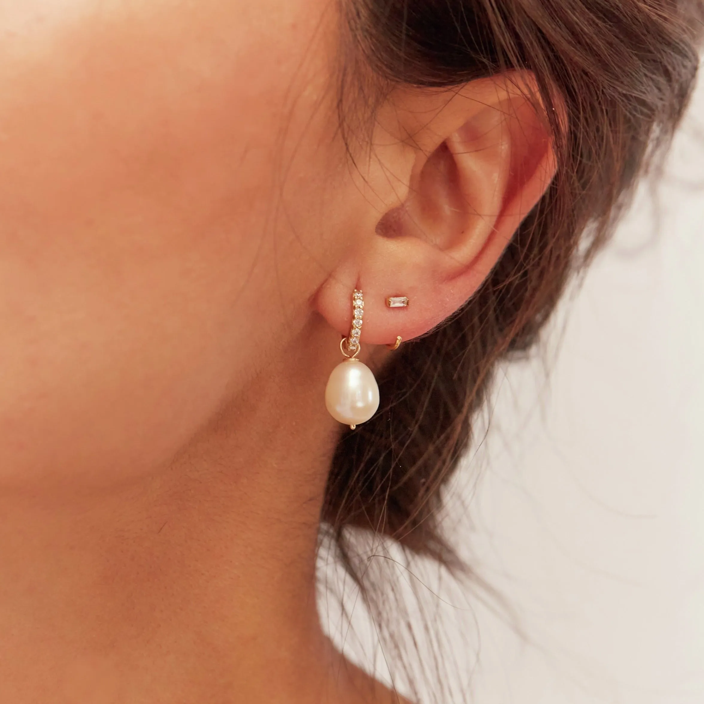 Solid Gold Genuine Diamond Huggie Hoop Earrings sold by Lily & Roo product image thumbnail 4