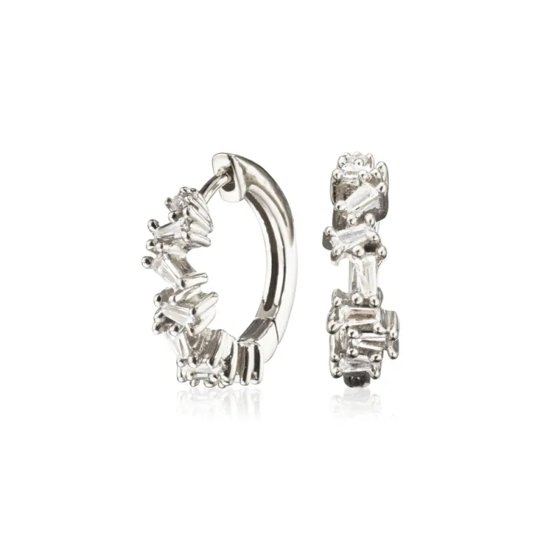 Silver Diamond Style Jagged Huggie Hoop Earrings sold by Lily & Roo