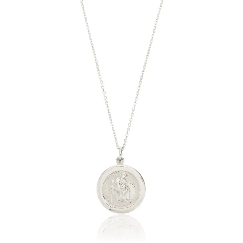 Silver Small Round St Christopher Medallion Necklace sold by Lily & Roo