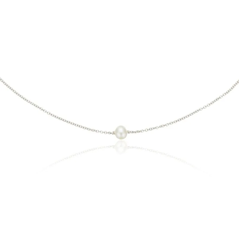 Silver Single Pearl Choker made by Lily & Roo