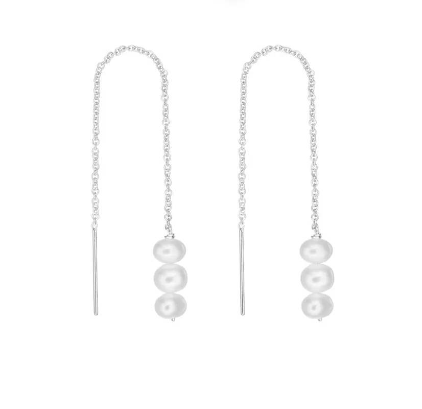 Silver Pearl Cluster Drop Ear Threaders made by Lily & Roo