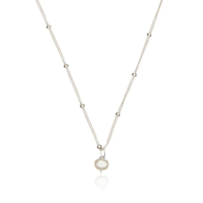 Silver Single Pearl Satellite Necklace sold by Lily & Roo
